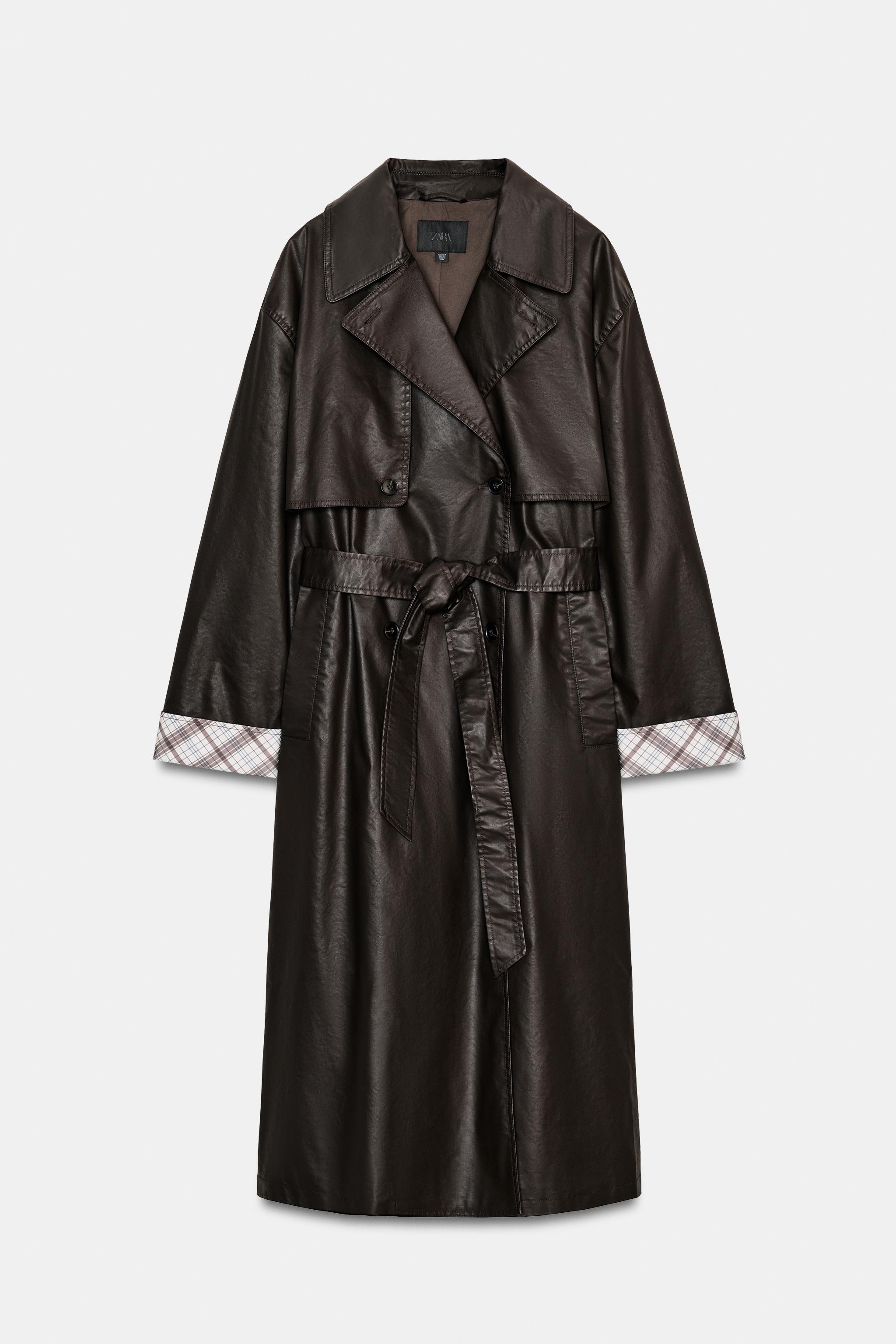 LONG WAXED PLAID TRENCH COAT