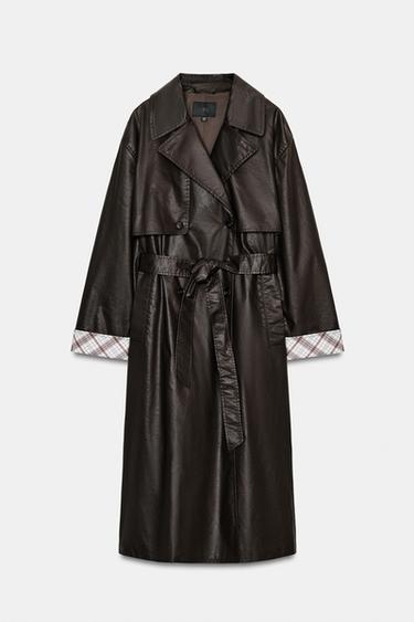 TRENCH LONG CIRÉ À CARREAUX - Marron foncé de Zara - Image 5