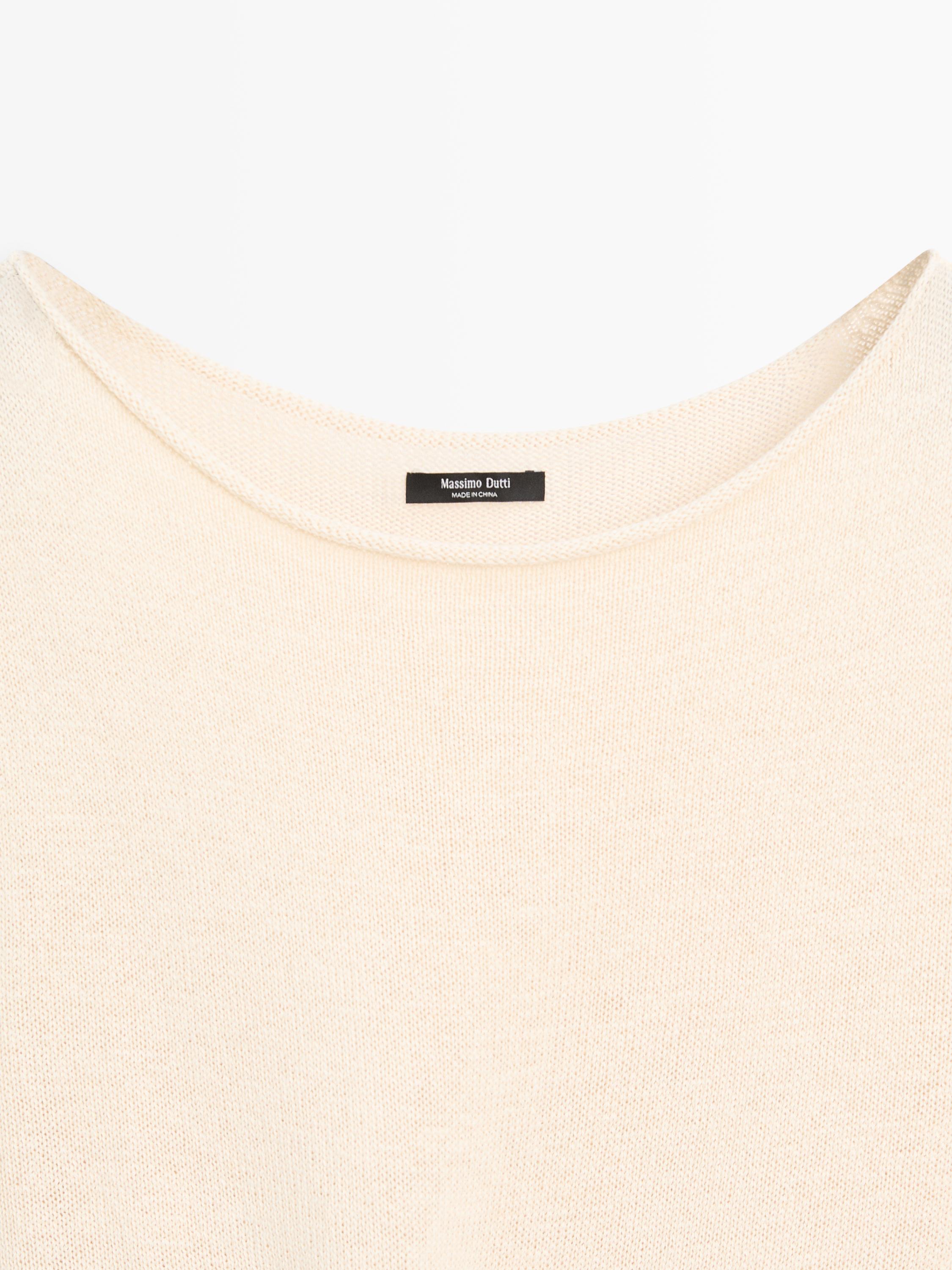 Asymmetric linen blend sweater with tie detail