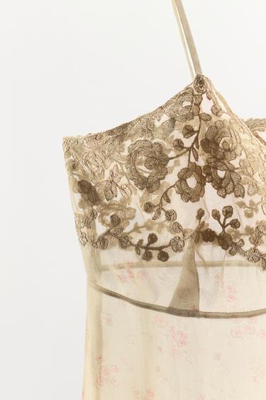 EMBROIDERED ORGANZA PRINT TOP - Ecru by Zara - Image 6
