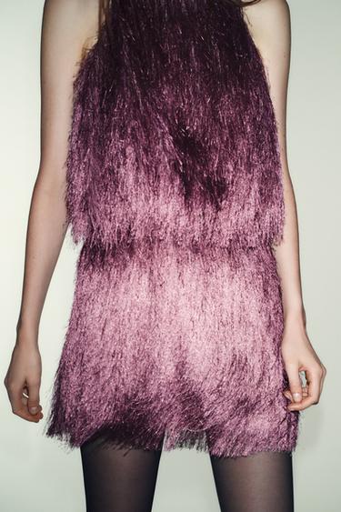 Zara SHORT FRINGED SKIRT - Mauve