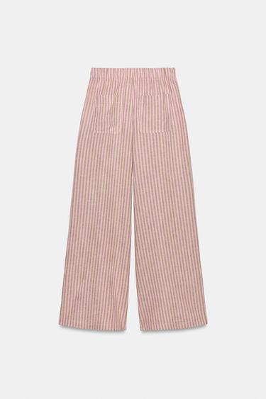STRIPED DRAWSTRING LINEN BLEND TROUSERS - Pink by Zara - Image 5