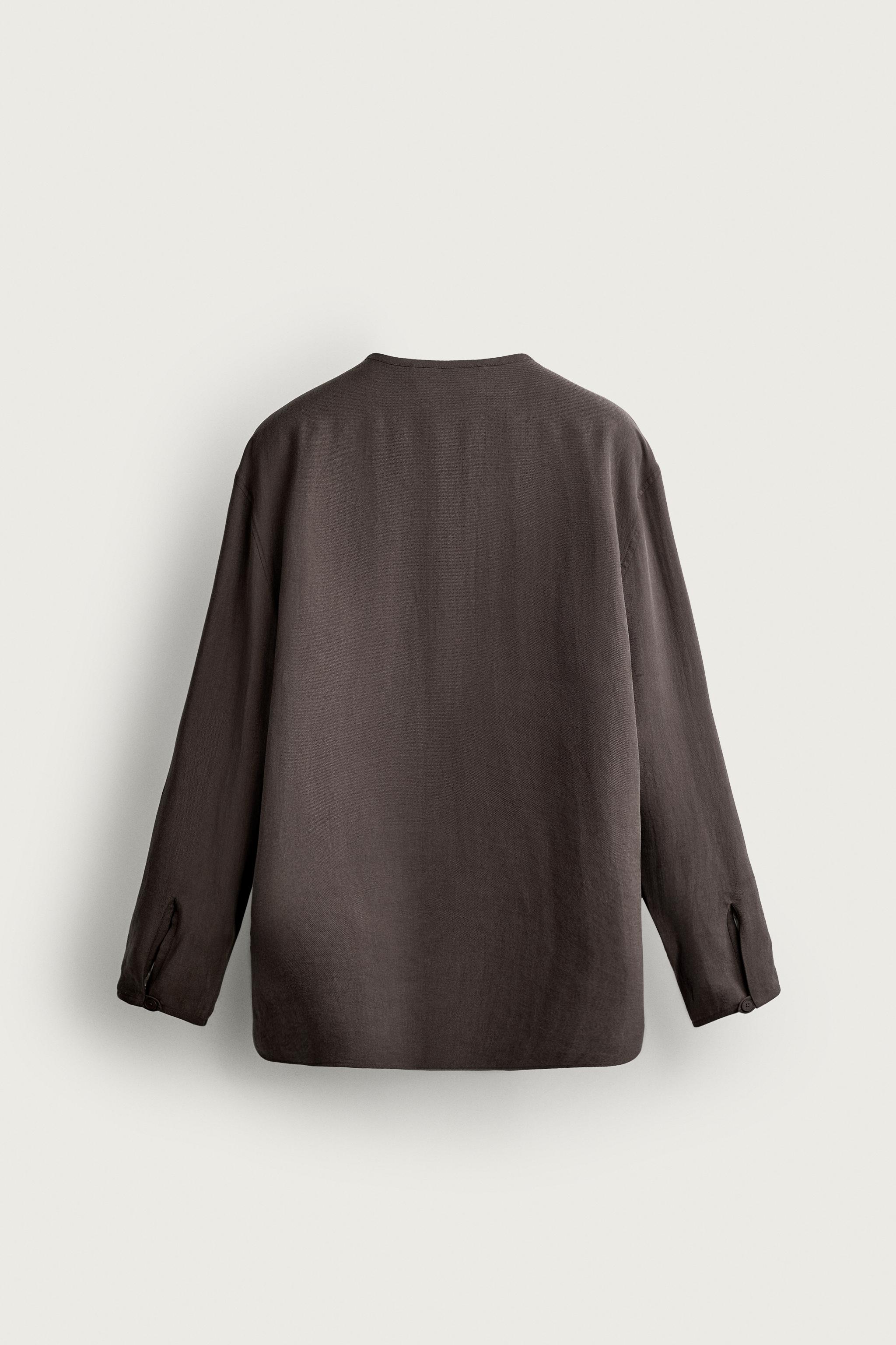 HENLEY NECK SHIRT WITH POCKETS — Chocolate
