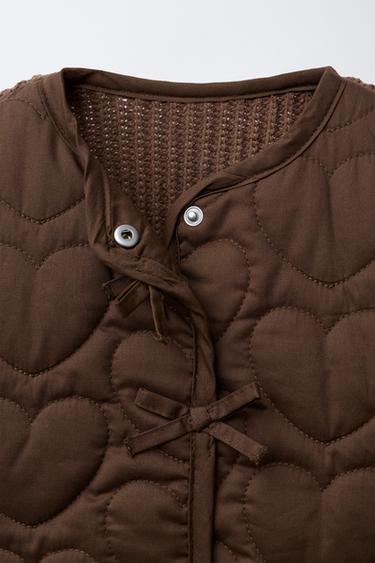 Zara COMBINATION KNIT PADDED JACKET - Chocolate