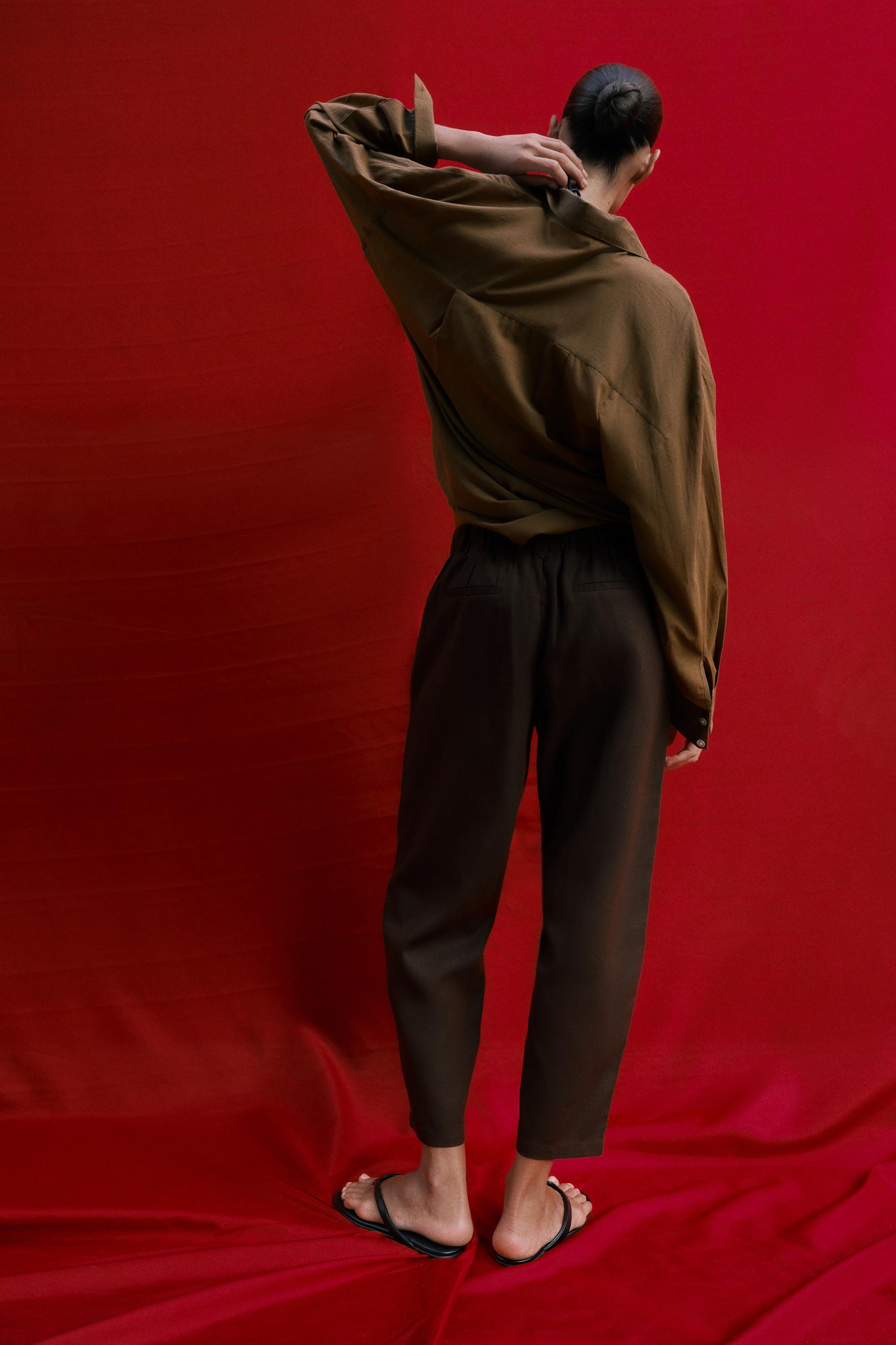 PANTALON CARROT NERVURE AVEC LIN