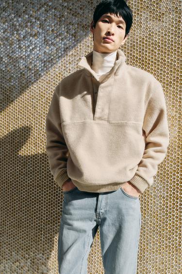 Zara 人造剪毛羊皮拼接運動衫 - 裸色