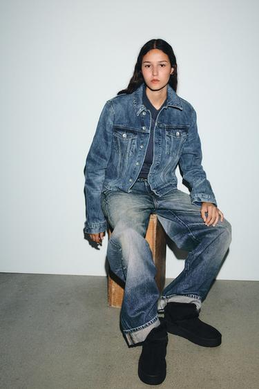 FLACHE STIEFELETTE MIT FELL-EFFEKT - Schwarz von Zara