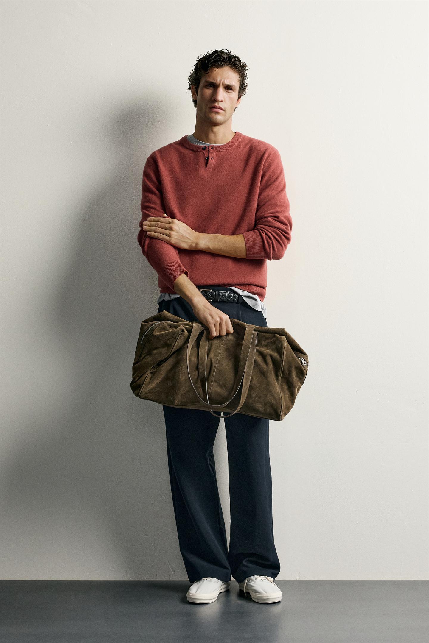 Мужской свитер Zara 100% Wool Henley Neck, цвет: Глиняный — фото 1