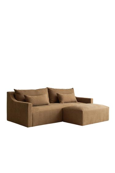 Zara WASHED LINEN POUF - Brick