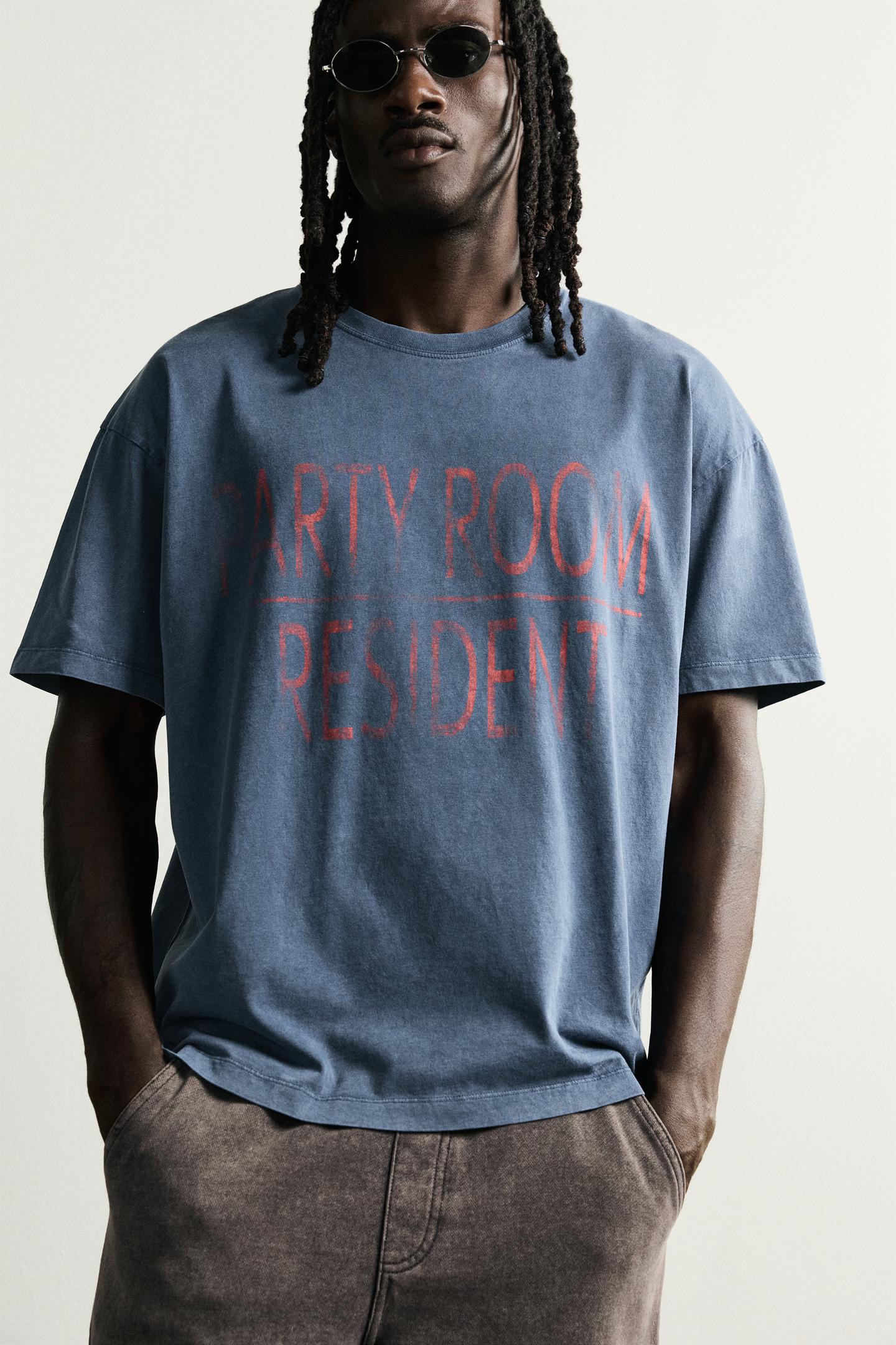 Мужская футболка Zara Washed Effect Text, цвет: Синий — фото 7