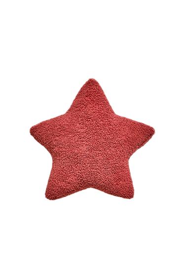 KIDS' SMALL FAUX SHEARLING STAR CUSHION - Red by Zara