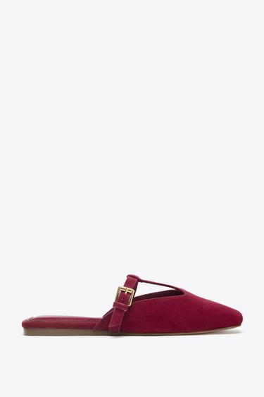 SPLIT SUEDE STRAP SLINGBACK SANDALS - Red by Zara - Image 0