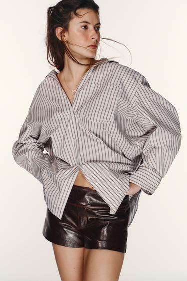 OVERSIZE STRIPED BATWING SLEEVE SHIRT - brown/white by Zara