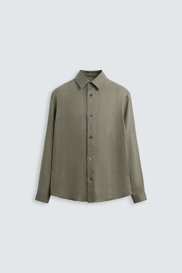 100% HEMP SHIRT - Dark khaki by Zara