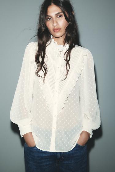 CAMISA PLUMETI COM BABADOS - Cru da Zara