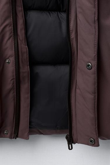 WATER-REPELLENT QUILTED COAT WITH HOODIE - Dark burgundy by Zara - Image 6
