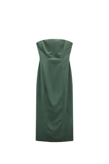 STRAPLESS LINEN-BLEND DRESS