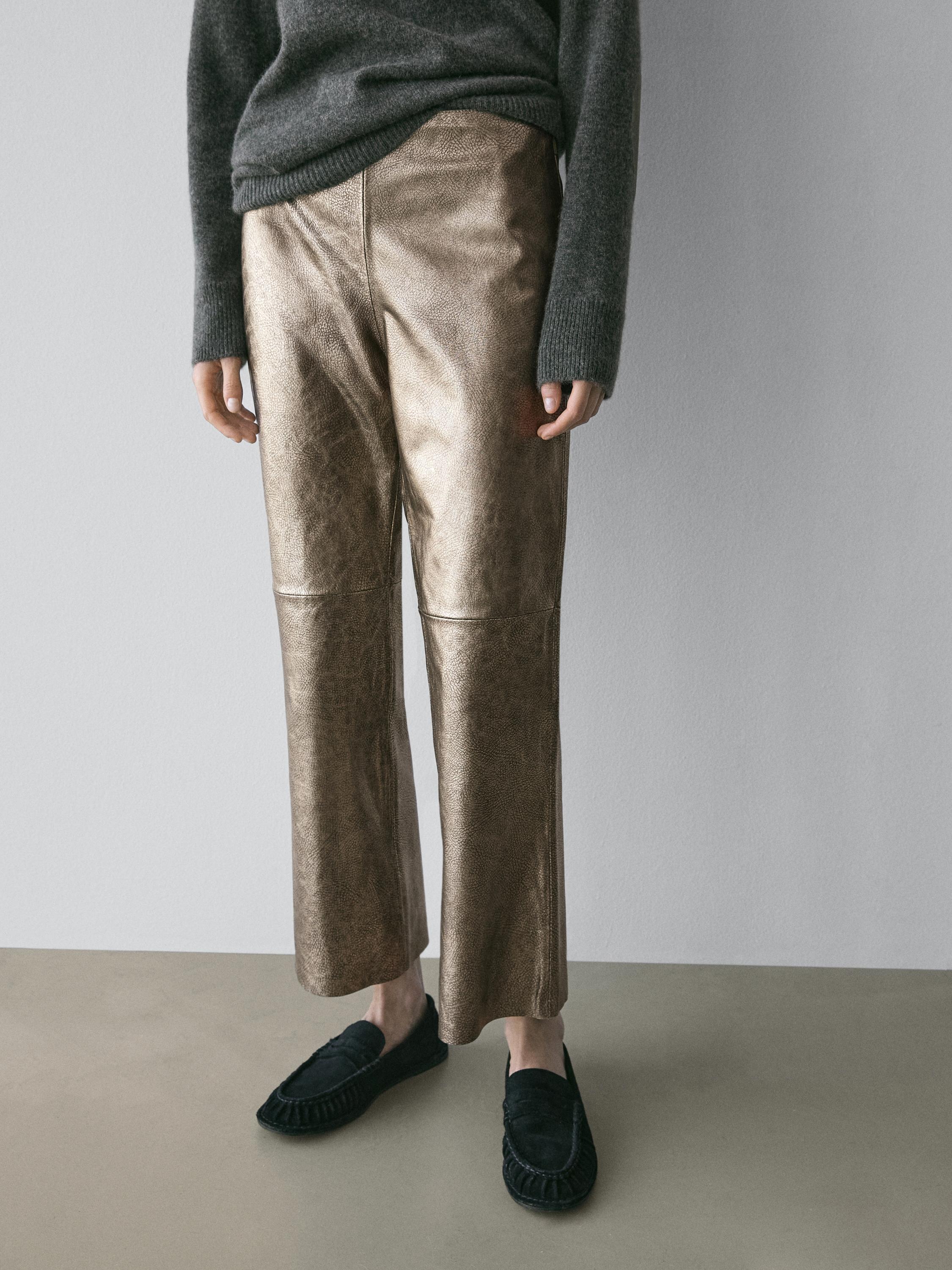 Nappa leather metallic trousers