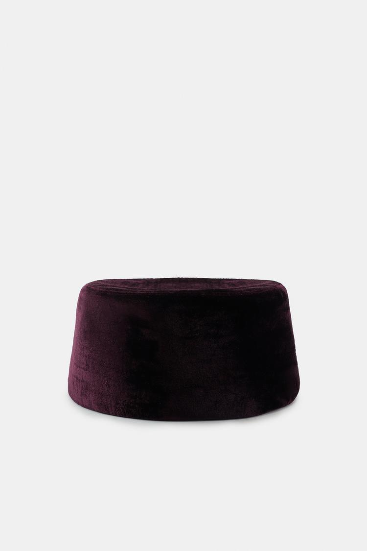 VELVET PILLBOX HAT — Eggplant