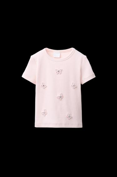 Zara RIBBED JEWELED APPLIQUÉ SHIRT - Pink