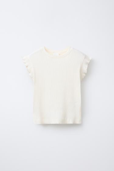 Zara RUFFLED RIBBED SHIRT - Ecru