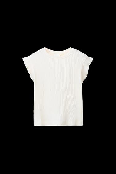 RIBBED T-SHIRT WITH RUFFLES - Ecru by Zara - Image 0