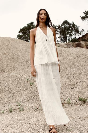 Zara RUSTIC TIERED SKIRT - White