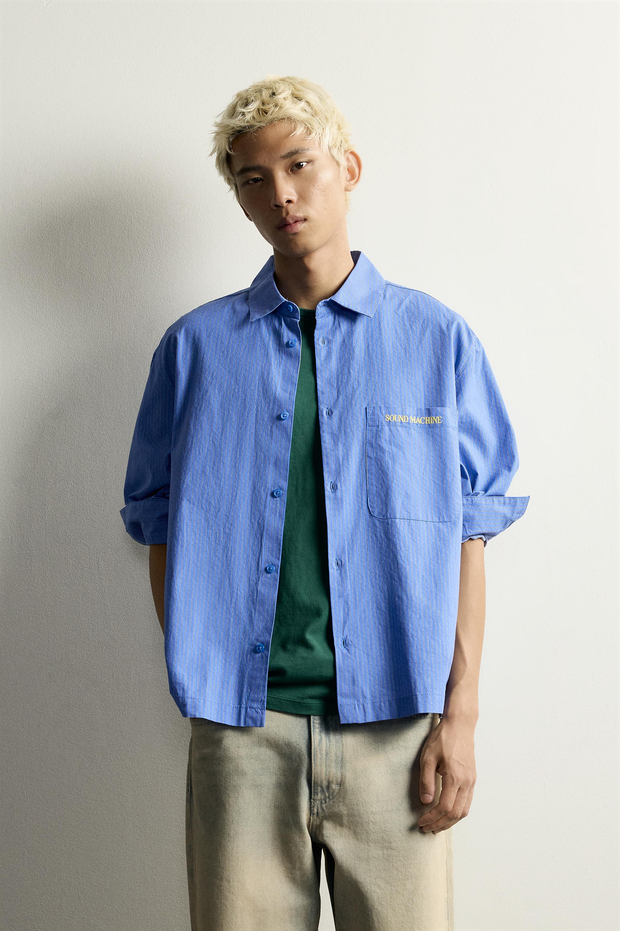 Мужские рубашки Zara CASSETTE PRINT STRIPED SHIRT — фото 2