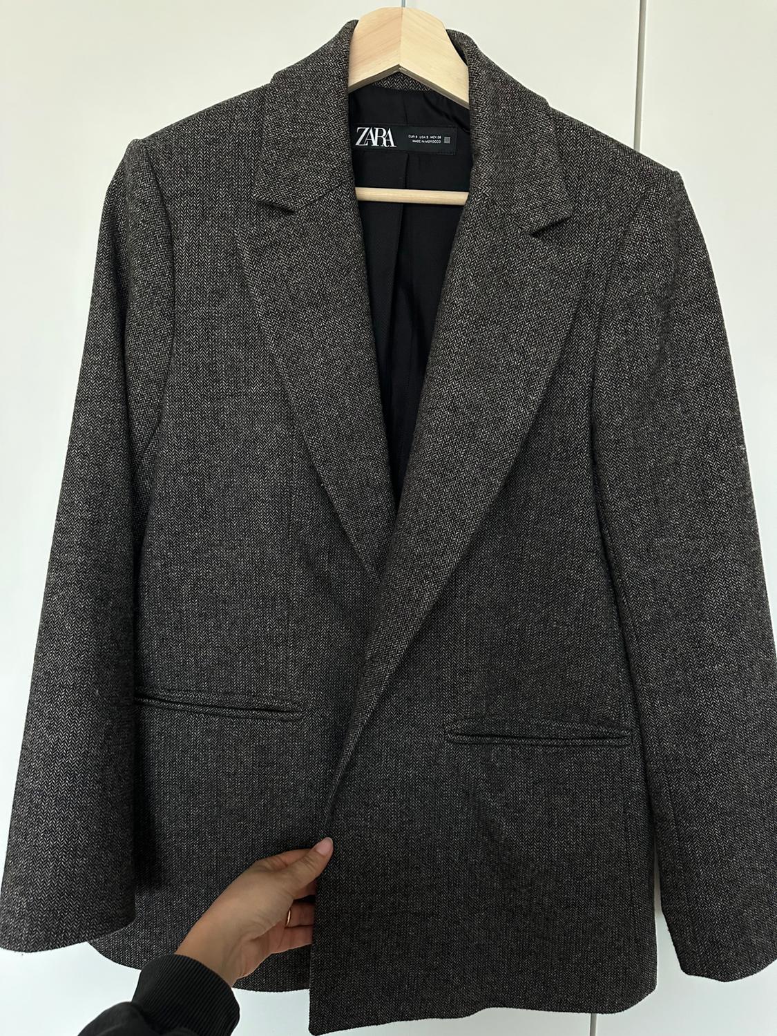 HERRINGBONE WOOL BLEND STRAIGHT BLAZER - Image 2