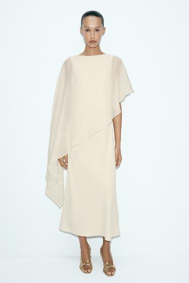 ZW COLLECTION ASYMMETRIC CAPE MIDI DRESS - Ecru by Zara