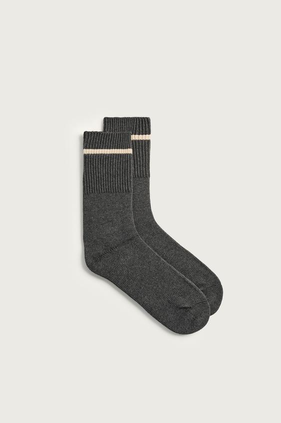 CALCETINES RIB CON BANDAS - Gris de Zara - Imagen 0