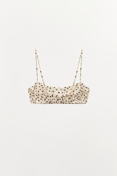 Zara POLKA DOT PRINT CROP TOP - Ecru