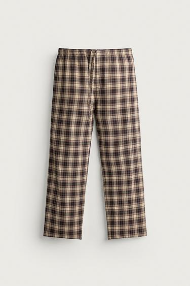 PANTALÓN RELAXED FIT CUADROS TEXTURA - Marrón de Zara