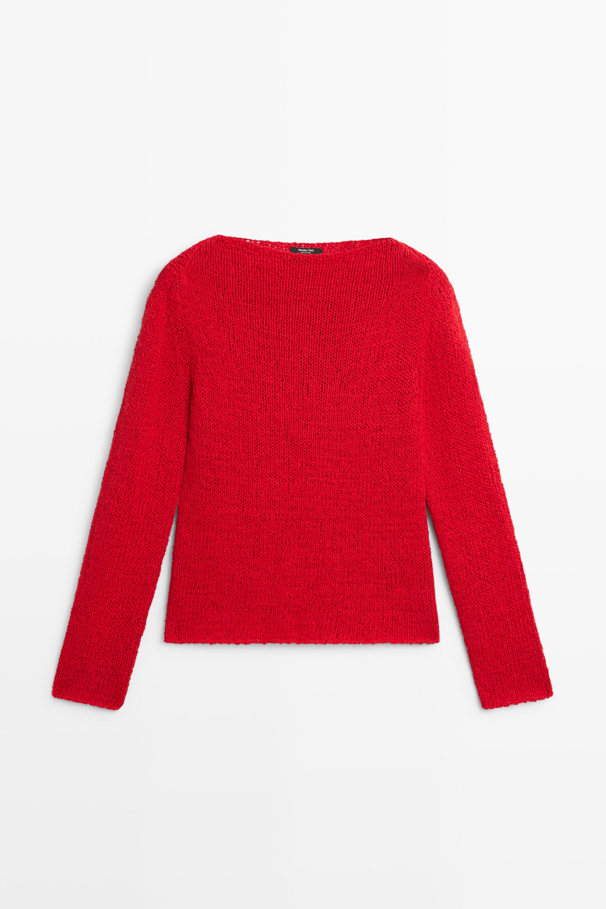 Cotton blend knit boat neck sweater