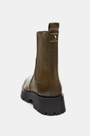 DISTRESSED-EFFECT TRACK-SOLE ANKLE BOOTS - Khaki Green by Zara - Image 4