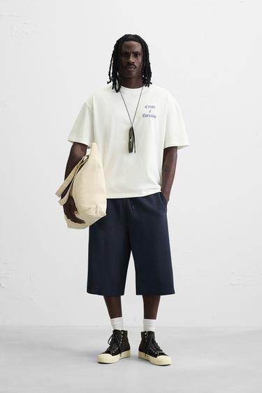 Zara PRINTED GRAPHIC T-SHIRT - Oyster-white