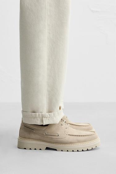 LEATHER DECK SHOES - Ecru White by Zara - Image 0