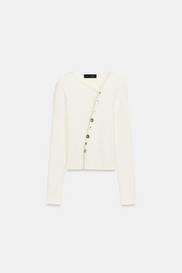 CHAQUETA PUNTO CIERRE ASIMÉTRICO - crudo-blanco de Zara