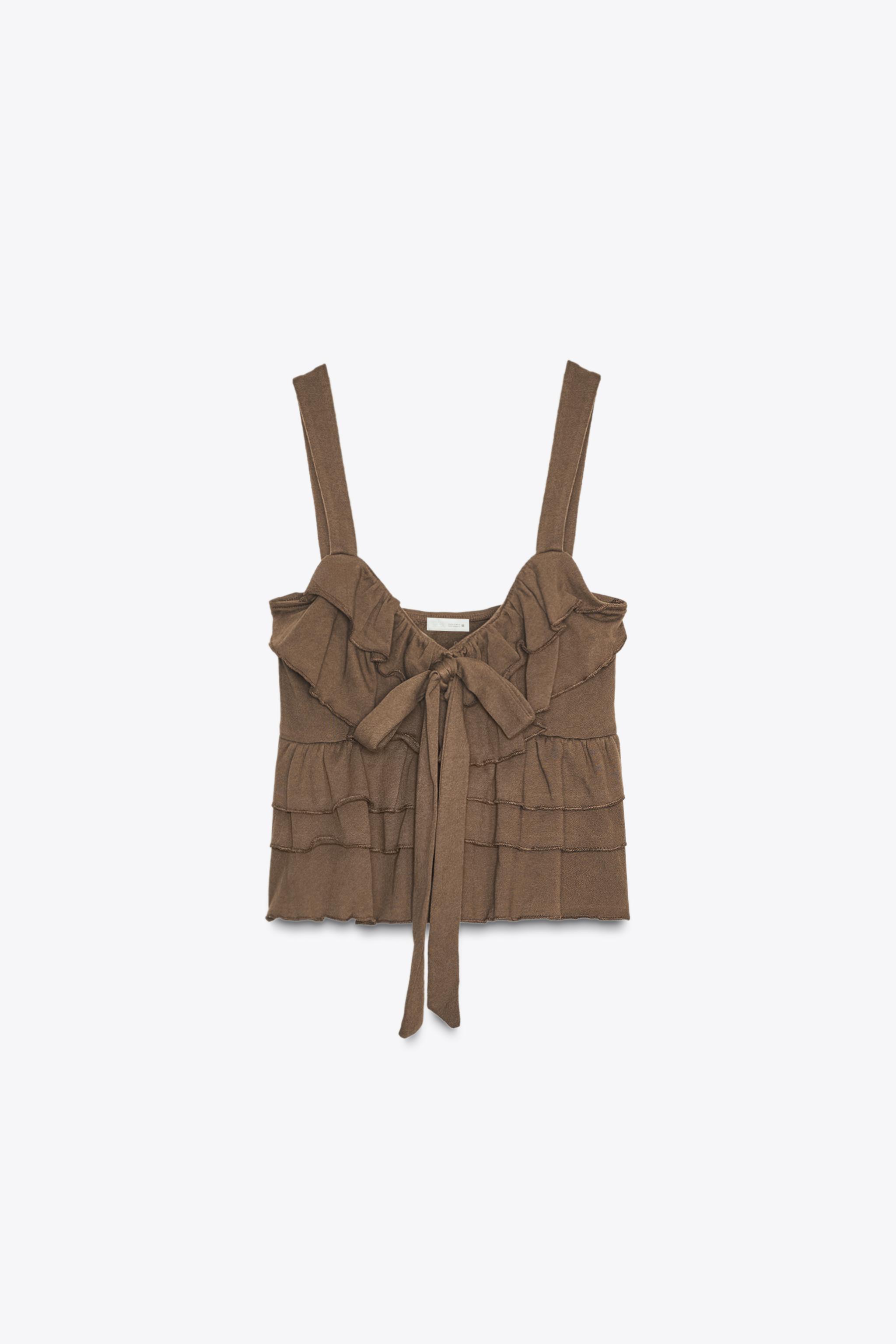 TYPESERVICE ♥ Ruffled Bow Top /追跡付 RUFFLED BOW TOP - Brown | ZARA United States
