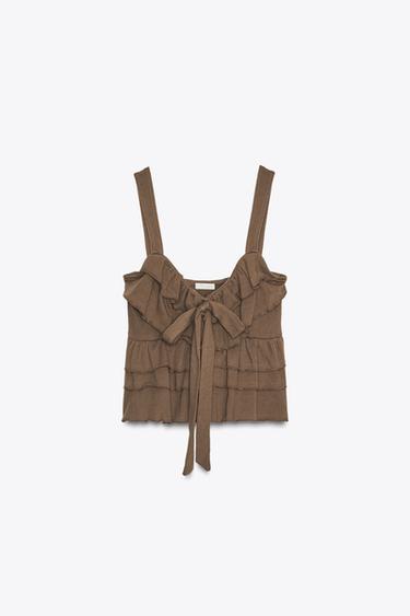 TOP VOLANTES LAZO - Marrón de Zara