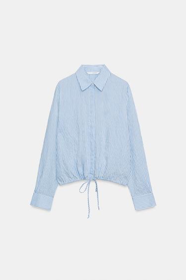 Zara ZW COLLECTION STRIPED SHIRT WITH TIES - Blue / White
