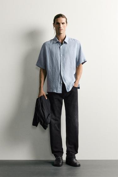 CAMISA REGULAR FIT 100% LINO - Azul claro de Zara - Imagen 0