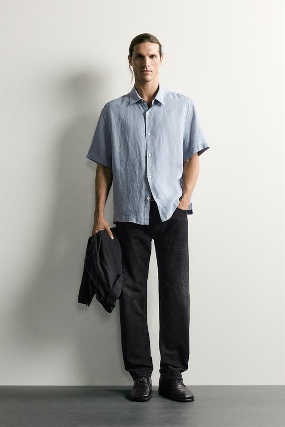 CAMISA REGULAR FIT 100% LINO - Azul claro de Zara - Imagen 0