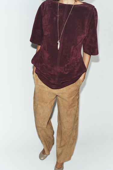 ROBE COURTE 100% CUIR DAIM - Bordeaux de Zara - Image 2