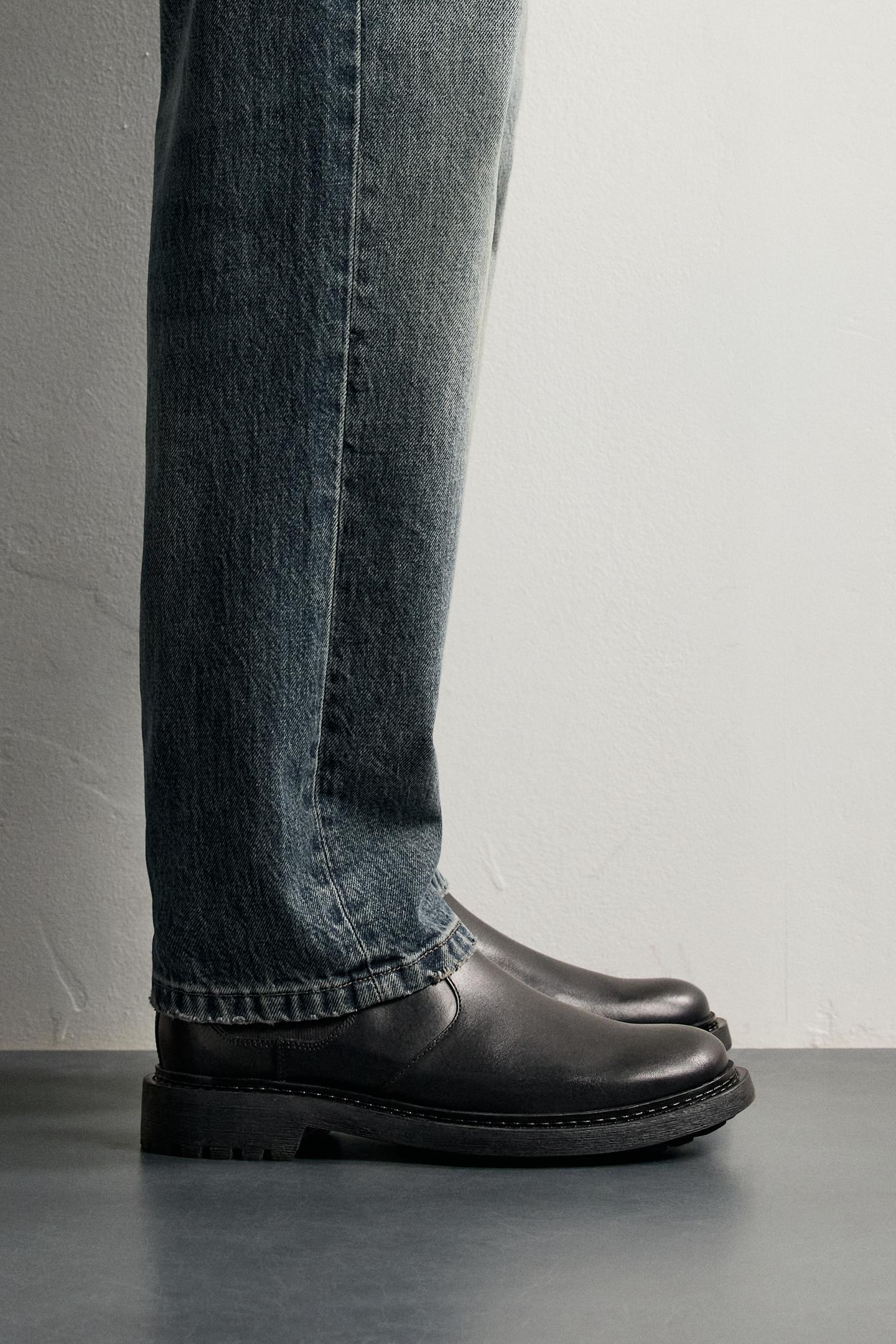 Мужские ботинки Zara Leather Lug Sole, цвет: Чёрный