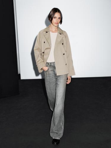 Zara Short trench coat with button detail on the collar - Beige - Image 0