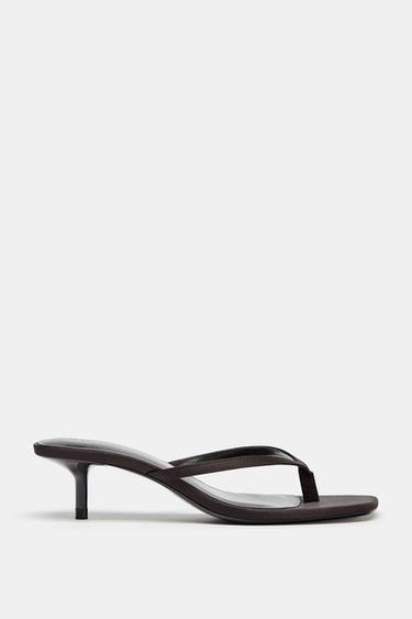 SATIN KITTEN-HEEL SANDALS - Brown by Zara
