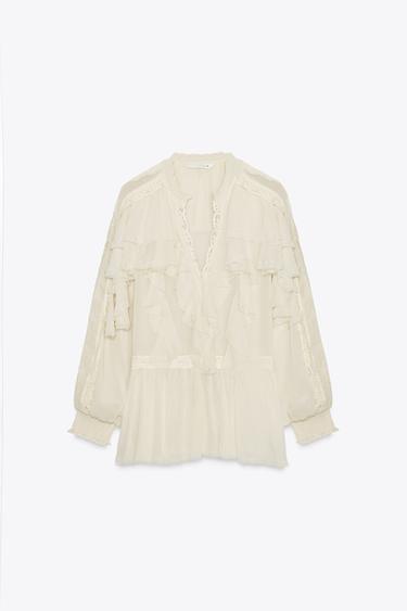ZW COLLECTION LACE RUFFLE BLOUSE - Ecru by Zara - Image 6
