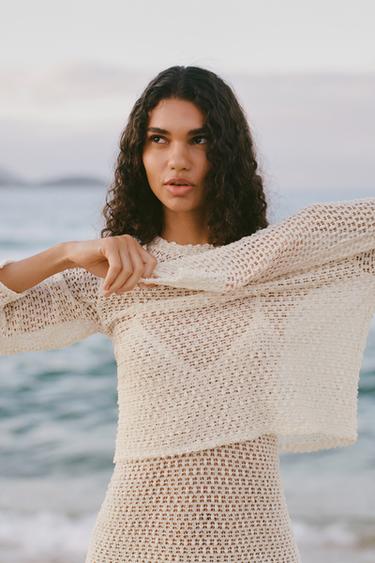TOP MANCHES LONGUES CROCHET - Écru de Zara - Image 4