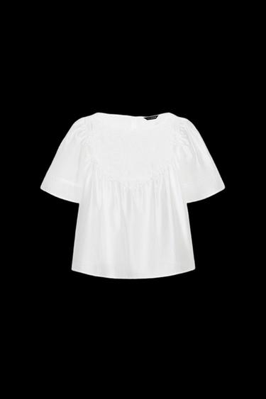 Zara SHORT SLEEVE EMBROIDERED BLOUSE - White - Image 0